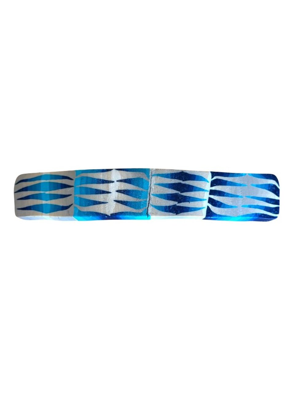 Blue Wooden VTG French Barrette Abstract Wave Design Brown Summer Hippie
